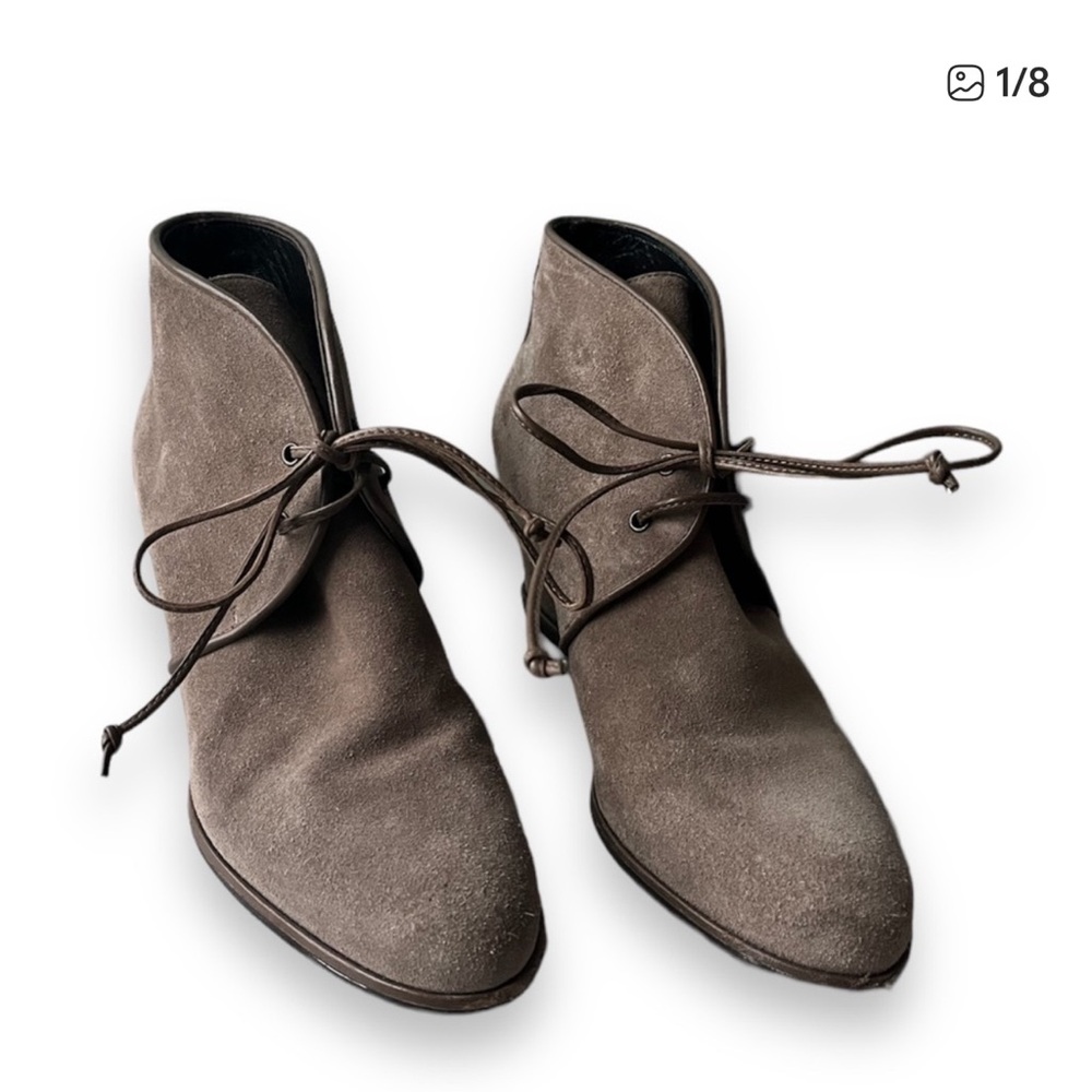 Stuart Weitzman Kalahari Nappa Leather Hidden Wedge Heel Suede Grey Booties, 9.5